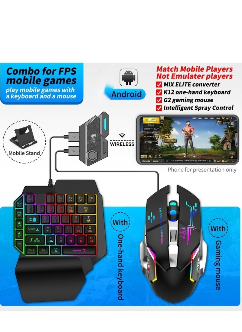 Generic - Mix Elite mobile gaming keyboard and mouse 4-piece set (Mix Elite converter+K12 keyboard+G2mouse+stand) - Image 1