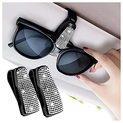 Turcee Set of 2 Bling Rhinestone Car Sun Visor Glasses Holders with AntiScratch SpongeCar Decoration for Women GirlsTicket Card Clip Visor OrganizerUniversal Rhinestone Auto Accessories Silver2pcs - Image 1