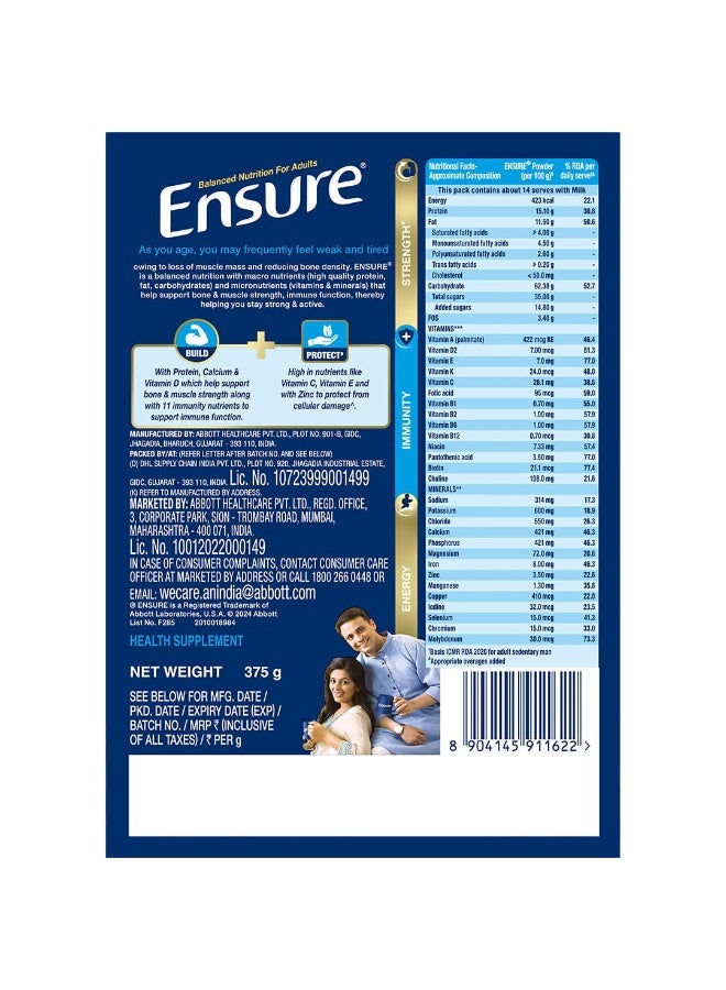 Ensure No 1 Nutritional Supplement Drink in the world 32 nutrients High Protein,Calcium,Vit D, Vanilla 400g/375g, Wt may vary - Image 2