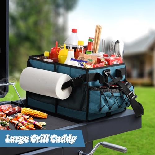 Lorbro Grill Caddy, BBQ Caddy with Paper Towel Holder, Portable Picnic Basket for Utensil and Condiment, Barbecue Grilling Tool Accessories Storage Organizer for Outdoor Griddle, Tailgate, Camping, RV - Image 2