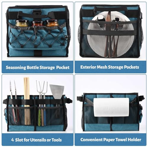Lorbro Grill Caddy, BBQ Caddy with Paper Towel Holder, Portable Picnic Basket for Utensil and Condiment, Barbecue Grilling Tool Accessories Storage Organizer for Outdoor Griddle, Tailgate, Camping, RV - Image 3