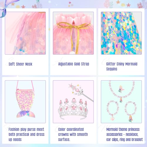 Meland Princess Dress Up for Girls 3-8, 11Pcs Mermaid Cape with Crown, Dress Up Clothes Birthday Gift Toys for Girls Toddlers - Image 2