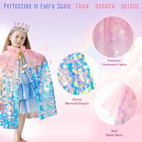 Meland Princess Dress Up for Girls 3-8, 11Pcs Mermaid Cape with Crown, Dress Up Clothes Birthday Gift Toys for Girls Toddlers - Image 5