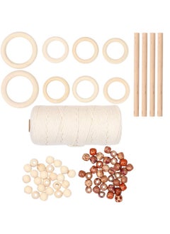 133PCS Macrame Wall Hanging Craft Kit Unfinished Wooden Rings and Beads Cotton Cord, KASTWAVE for Diy Pendant Connectors Jewelry Making