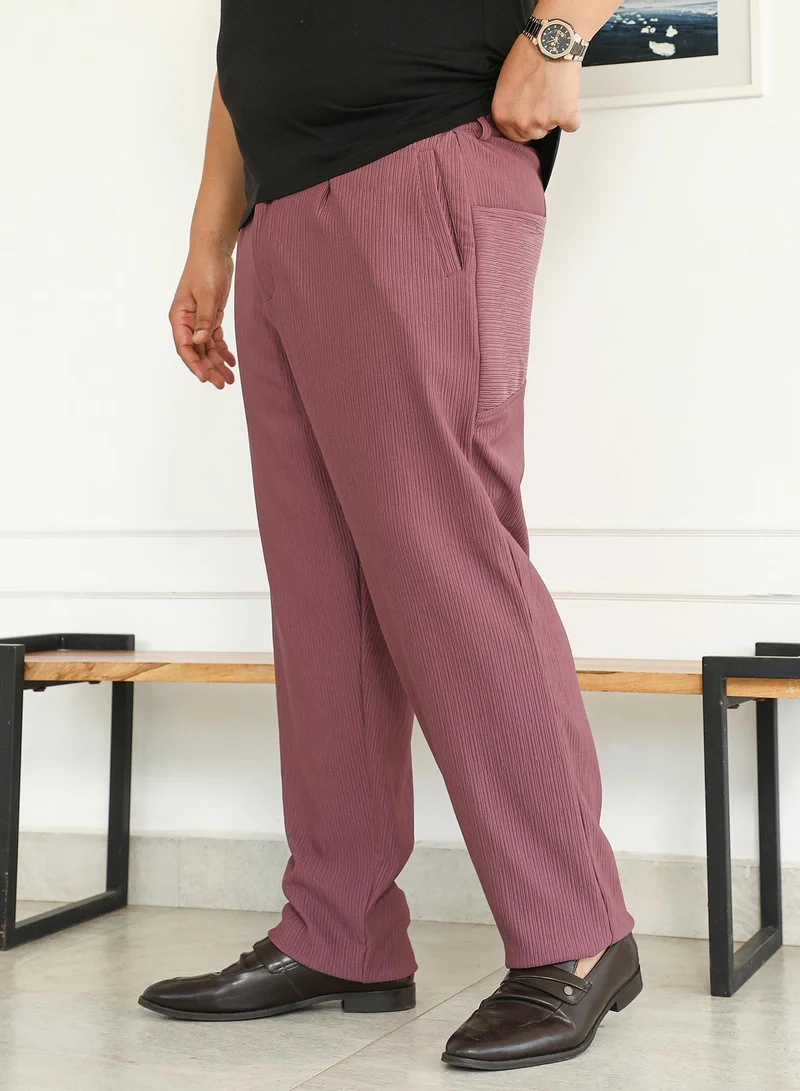 Instafab Plus  Instafab Plus Men's Old Mauve Tactile-Lined Cigrette Trousers For Casual Wear | Mid-Rise | Regular Fit | Button Closure | Plus Size Trousers Crafted With Comfort Fit For Everyday Wear for Men | Best Price UAE