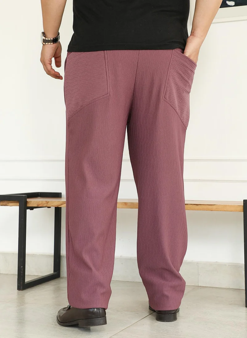 Instafab Plus  Instafab Plus Men's Old Mauve Tactile-Lined Cigrette Trousers For Casual Wear | Mid-Rise | Regular Fit | Button Closure | Plus Size Trousers Crafted With Comfort Fit For Everyday Wear for Men | Best Price UAE