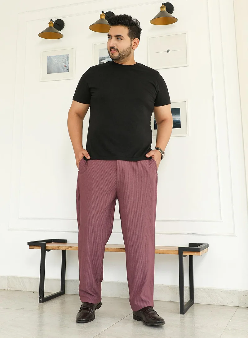 Instafab Plus  Instafab Plus Men's Old Mauve Tactile-Lined Cigrette Trousers For Casual Wear | Mid-Rise | Regular Fit | Button Closure | Plus Size Trousers Crafted With Comfort Fit For Everyday Wear for Men | Best Price UAE