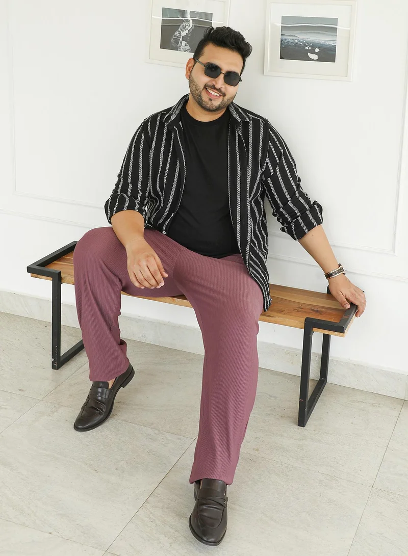 Instafab Plus  Instafab Plus Men's Old Mauve Tactile-Lined Cigrette Trousers For Casual Wear | Mid-Rise | Regular Fit | Button Closure | Plus Size Trousers Crafted With Comfort Fit For Everyday Wear for Men | Best Price UAE