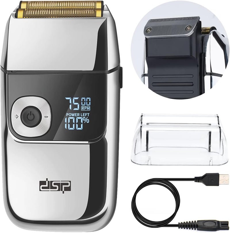 DSP Electric Razor for Men Bald Shavers for Men 2 in 1 Double Shaver for Men with 2 Foil Head Rechargeable Barber Shaver with Precision Trimmer 3Speed Shaver with LED Digital Display Silver