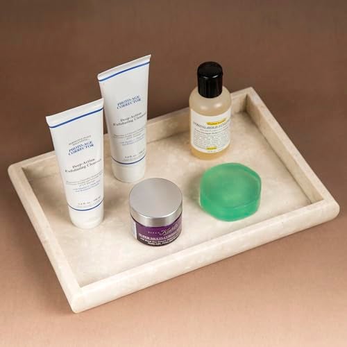 Creative Home Deluxe Natural Champagne Marble Rectangular Guest Towel Tray Vanity Tray Bathroom Countertop Small Accessories Organizer, 9.3" x 5.3" x 1.6" H, Beige - Image 5