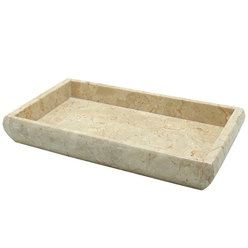 Creative Home Deluxe Natural Champagne Marble Rectangular Guest Towel Tray Vanity Tray Bathroom Countertop Small Accessories Organizer, 9.3" x 5.3" x 1.6" H, Beige - Image 1