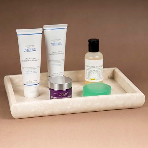Creative Home Deluxe Natural Champagne Marble Rectangular Guest Towel Tray Vanity Tray Bathroom Countertop Small Accessories Organizer, 9.3" x 5.3" x 1.6" H, Beige - Image 4