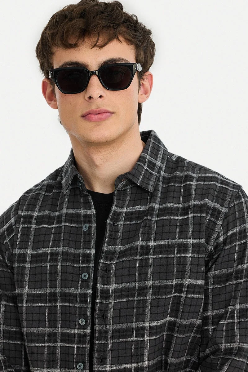 سنيتش Grey Checkered Long Sleeve Regular Fit Shirt