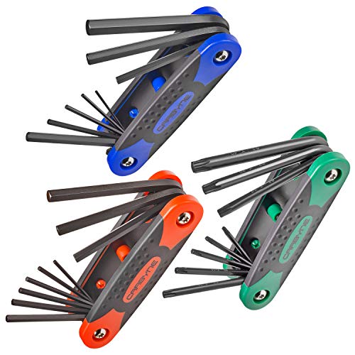 Carbyne 25-Piece Folding Hex (Allen) Key & Star (Torx) Wrench Set – Inch(Standard)/Metric/Star(Torx), Heat Treated S2 Steel. Includes Metric Hex 1.5-8mm, SAE Hex 5/64"-1/4", Star (Torx) T9-T40 - Image 1
