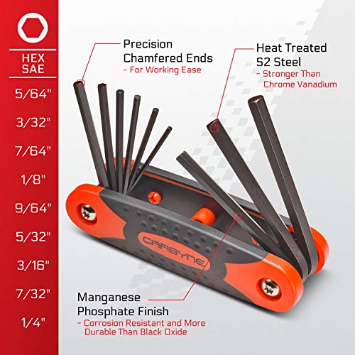 Carbyne 25-Piece Folding Hex (Allen) Key & Star (Torx) Wrench Set – Inch(Standard)/Metric/Star(Torx), Heat Treated S2 Steel. Includes Metric Hex 1.5-8mm, SAE Hex 5/64"-1/4", Star (Torx) T9-T40 - Image 3