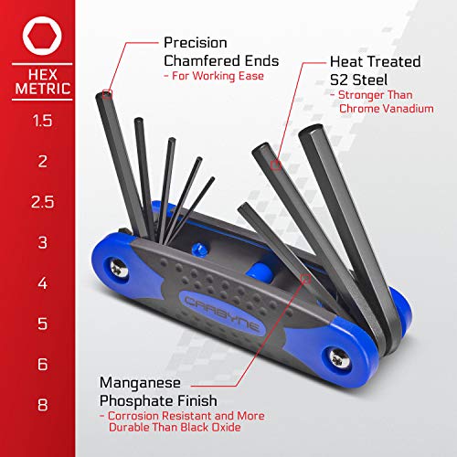 Carbyne 25-Piece Folding Hex (Allen) Key & Star (Torx) Wrench Set – Inch(Standard)/Metric/Star(Torx), Heat Treated S2 Steel. Includes Metric Hex 1.5-8mm, SAE Hex 5/64"-1/4", Star (Torx) T9-T40 - Image 4