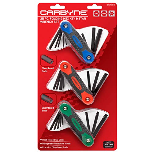 Carbyne 25-Piece Folding Hex (Allen) Key & Star (Torx) Wrench Set – Inch(Standard)/Metric/Star(Torx), Heat Treated S2 Steel. Includes Metric Hex 1.5-8mm, SAE Hex 5/64"-1/4", Star (Torx) T9-T40 - Image 2