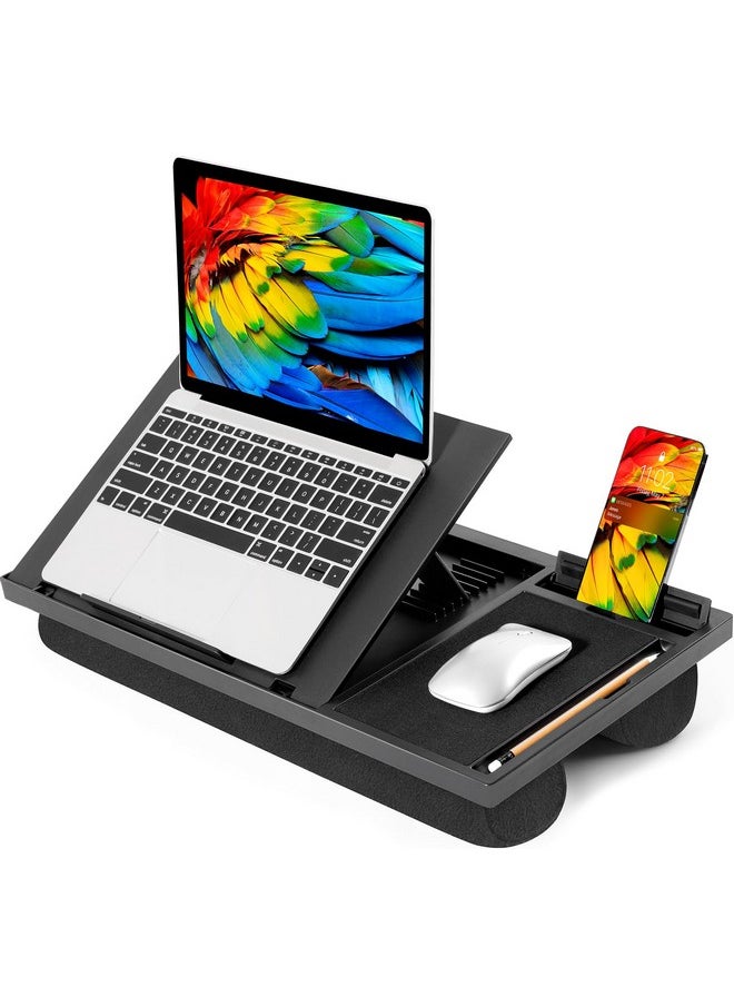 LORYERGO Adjustable Laptop Desk With Cushion, Mouse Pad & Cellphone Slot - Laptop Stand For Bed & Couch, Lap Desk For Home & Office (Black)  - Image 1