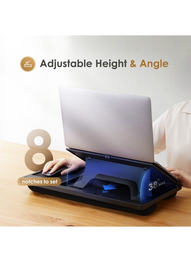LORYERGO Adjustable Laptop Desk With Cushion, Mouse Pad & Cellphone Slot - Laptop Stand For Bed & Couch, Lap Desk For Home & Office (Black)  - Image 3