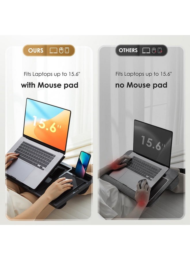 LORYERGO Adjustable Laptop Desk With Cushion, Mouse Pad & Cellphone Slot - Laptop Stand For Bed & Couch, Lap Desk For Home & Office (Black)  - Image 2