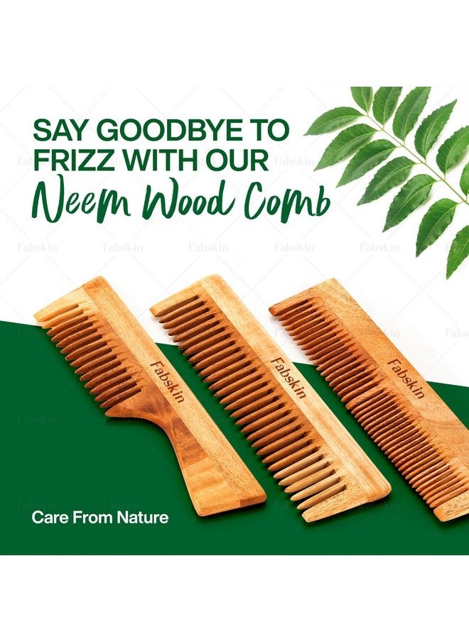 Fabskin Fabskin Neem Wooden Comb For Men & Women | Set Of 2 | Detangling, Hair Growth, Frizz Control & Shine | Graduated & Wide Tooth Comb | For All Hair Types  - Image 2