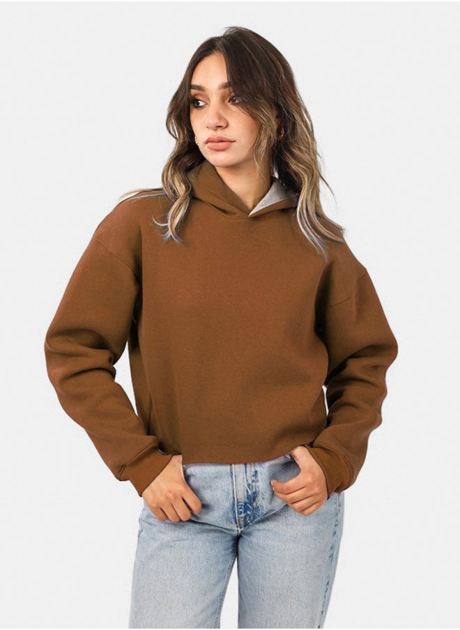 SHECHICK - Shechick Unfinished Brown Cropped Hoodie - Image 1