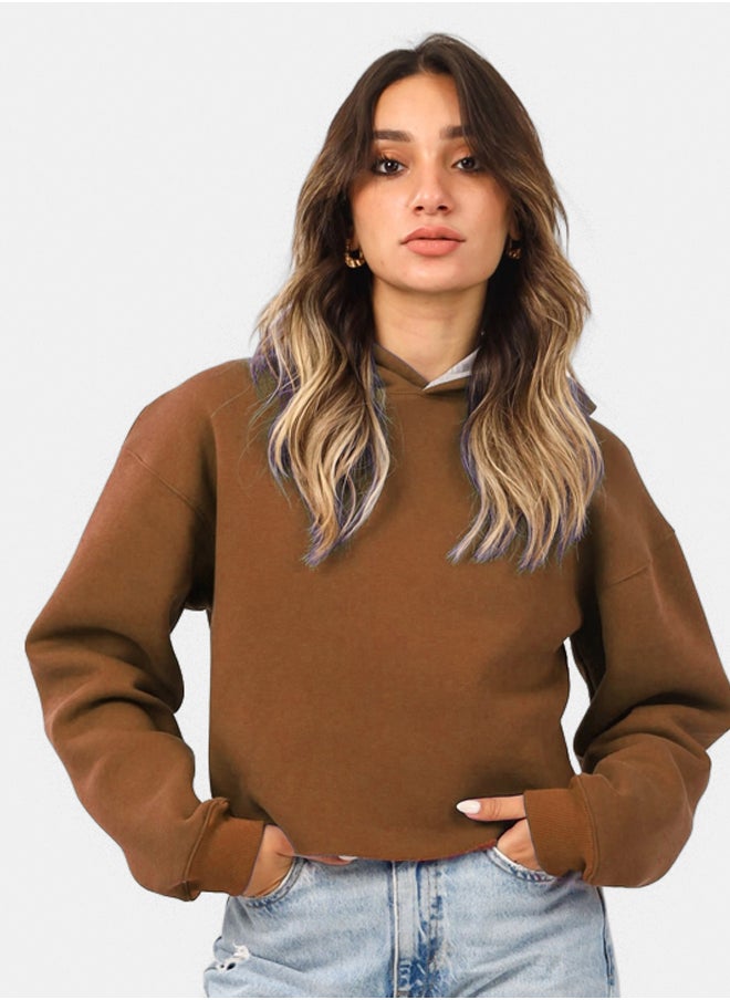 SHECHICK - Shechick Unfinished Brown Cropped Hoodie - Image 1