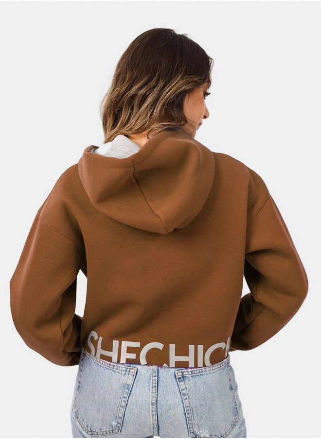 SHECHICK - Shechick Unfinished Brown Cropped Hoodie - Image 1