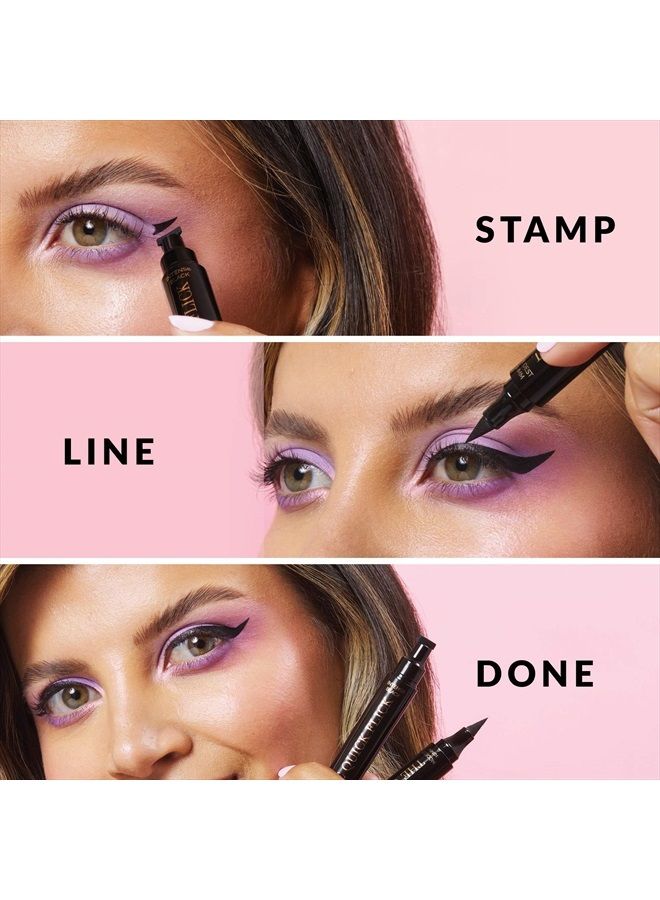 The Quick Flick Wings Eyeliner Stamp, Felt-Tip Liquid Eyeliner, Water-and-Smudge-Proof Cat Eyeliner, Intense Black Liquid Eyeliner Pen, Modest 10mm (4mm Thickest) Winged Eyeliner Stamp, 2 Pens - Image 2