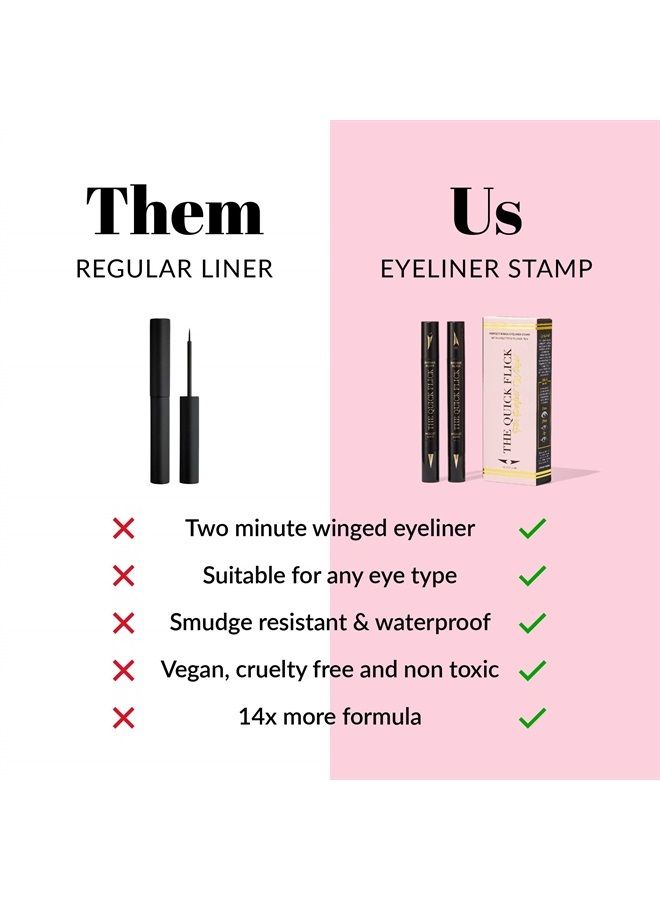 The Quick Flick Wings Eyeliner Stamp, Felt-Tip Liquid Eyeliner, Water-and-Smudge-Proof Cat Eyeliner, Intense Black Liquid Eyeliner Pen, Modest 10mm (4mm Thickest) Winged Eyeliner Stamp, 2 Pens - Image 5