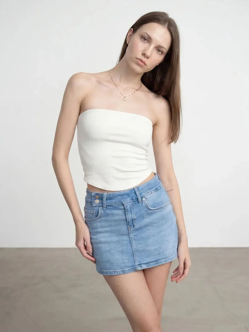 Dilvin Dilvin Women’s Strapless Crop Bandeau Top