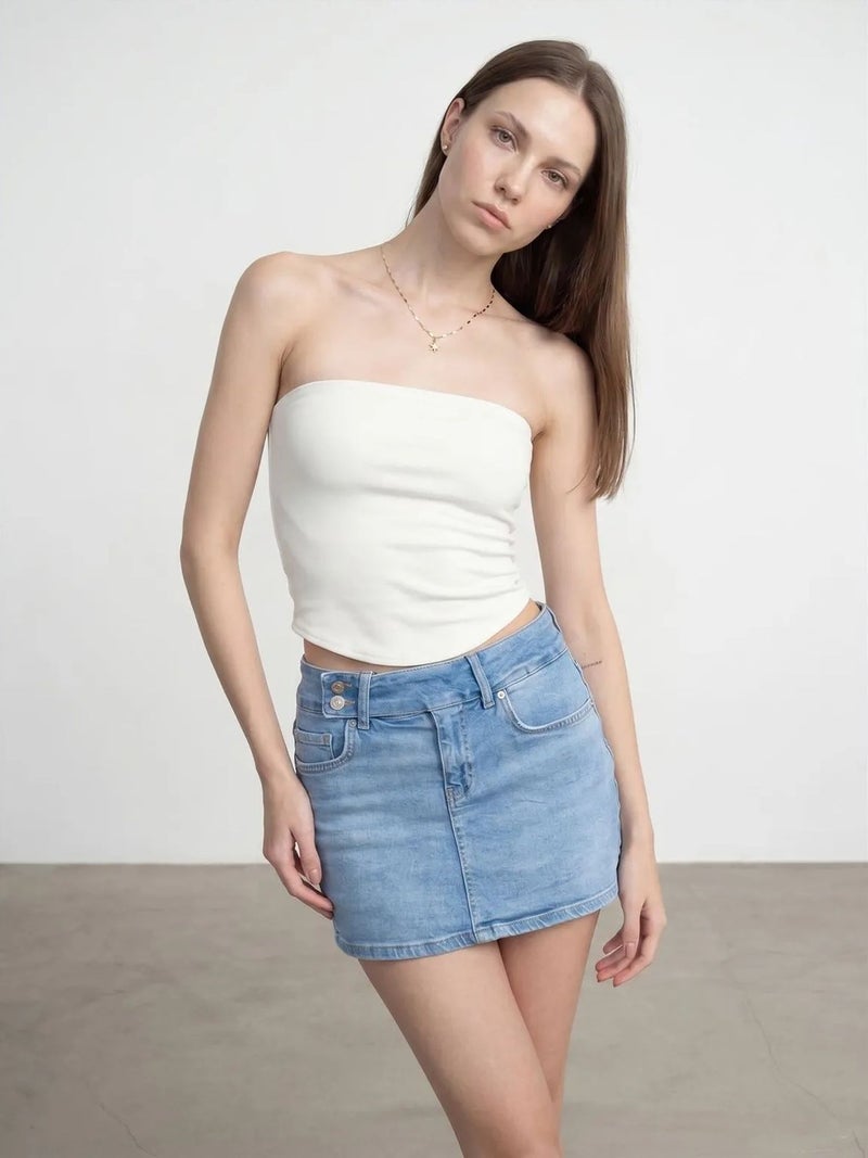 DILVIN Women’s Strapless Crop Bandeau Top - Image 1