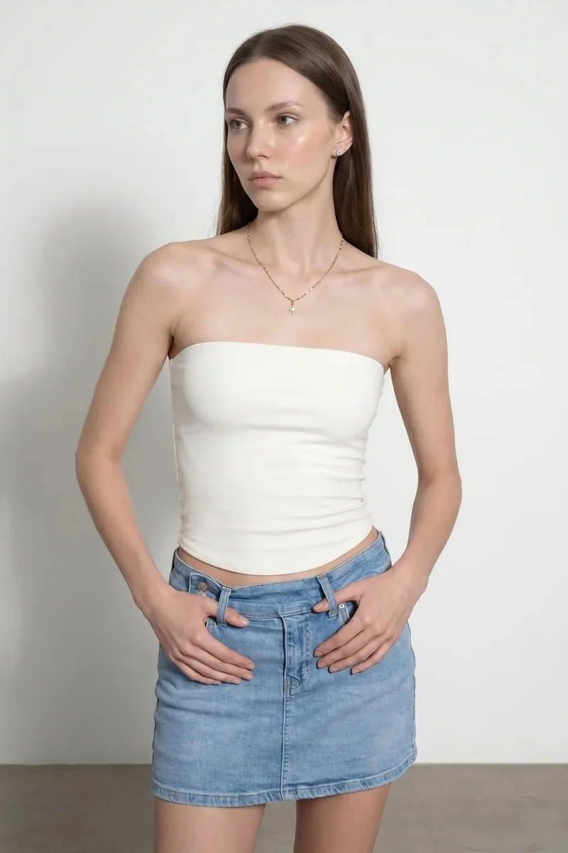 Dilvin White DILVIN Women’s Strapless Crop Bandeau Top for Women | Best Price UAE