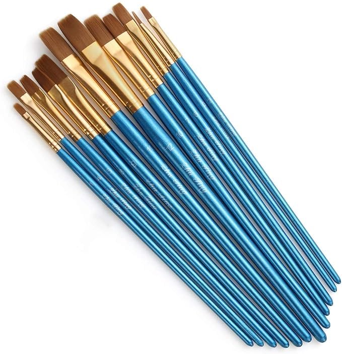 BANIRA Flat Paint Brushes Set, 12 Pieces, Wood Handle, for Watercolour, Oil, Acrylic, Craft and Face Painting - Image 5