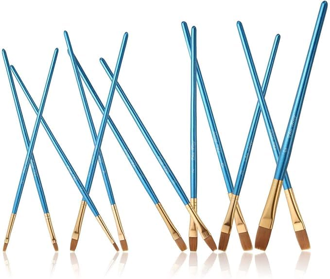 BANIRA Flat Paint Brushes Set, 12 Pieces, Wood Handle, for Watercolour, Oil, Acrylic, Craft and Face Painting - Image 4