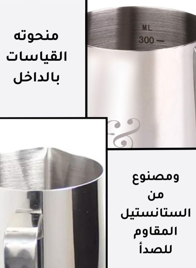 بتشر تبخير الحليب من الفولاذ المقاوم للصدأ إبريق رغوة الحليب مع قلم تزيين فني (300 مل / فضي) - Image 3