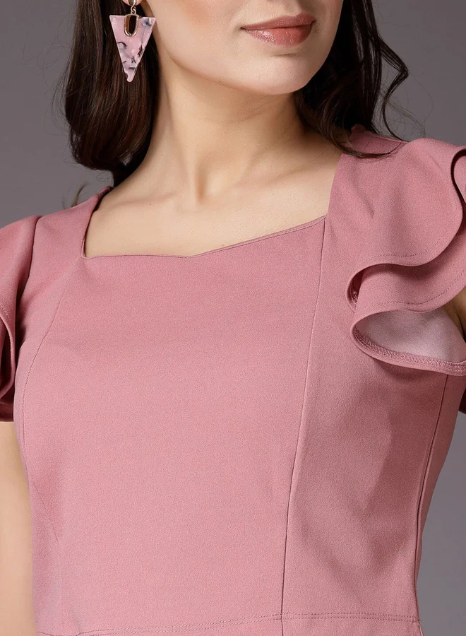 Freehand Freehand Women Light Pink Fitted Crop Top with Ruffle Sleeve