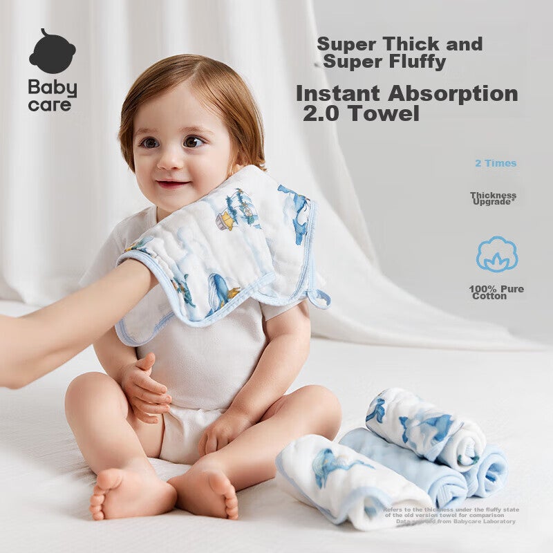 JD Jing Zao Babycare Pure Cotton Six-Layer Gauze Square Towel, Stretch Size 3030CM, Hawoy Sky Blue - Image 1