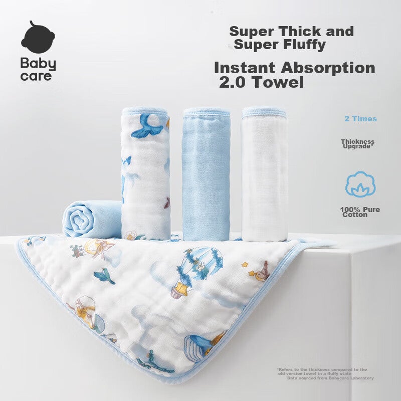 JD Jing Zao Babycare Pure Cotton Six-Layer Gauze Square Towel, Stretch Size 3030CM, Hawoy Sky Blue - Image 2