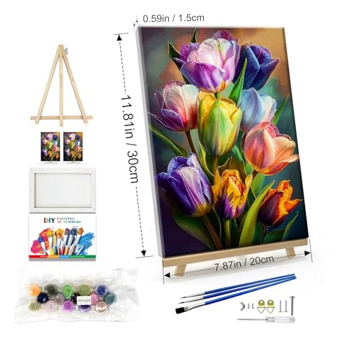 JOOZ Paint by Numbers Kit for Adults Flowers Paint by Number with Frame Floral Paint by Number with Easel Tulip Digital Oil Painting Kits for Gift Home Wall Decor 7.87x11.81 Inch - Image 5