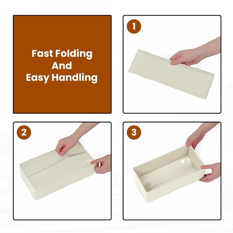 Home Essentials Drawer Organizers - Socks Organizer|Wardrobe Organizer For Socks,Bra,Panty,Lingerie,Ties Storage|Durable,Space-Saving Drawer Box For Household Use|Cotton Material (Pack Of 2),Cream - Image 5