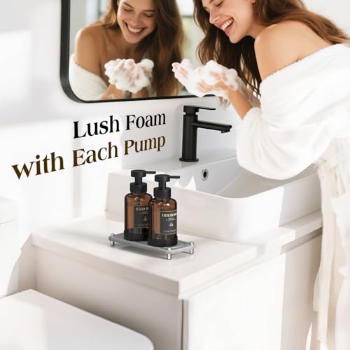 Luxspire Foaming Soap Dispenser NonSlip Hand Soap Dispenser with Fast Drying Tray 15oz Glass Refillable Liquid Bottle for Bathroom Kitchen 2 Pack Brown Dark Gray - Image 3