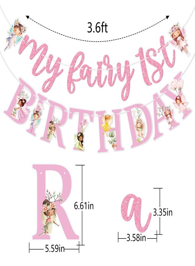 FOZEE My Fairy 1st Birthday Banner, Pink Fairy First Birthday Banner, Fairy First Birthday Party Decorations - Image 2
