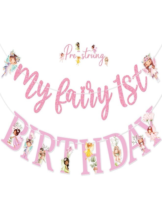 FOZEE My Fairy 1st Birthday Banner, Pink Fairy First Birthday Banner, Fairy First Birthday Party Decorations - Image 1