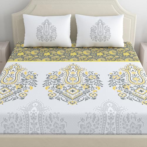 Dreamscape 100% Cotton King Fitted Printed Bedsheet with 2 Pillow Covers - (Size 72 x 78 inches, 200 TC, Colour - Grey: Pewter Grey) - Image 2