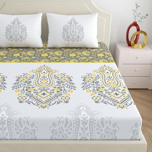 Dreamscape 100% Cotton King Fitted Printed Bedsheet with 2 Pillow Covers - (Size 72 x 78 inches, 200 TC, Colour - Grey: Pewter Grey) - Image 3