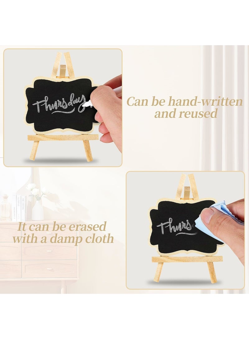 SYOSI لوحات طباشير صغيرة مع حامل، 10 قطع لوحات رسائل خشبية للطاولة، سبورة صغيرة مؤطرة لعلامات الطعام، بطاقات المكان، حفلات الزفاف والاحتفالات (أسود) - Image 4
