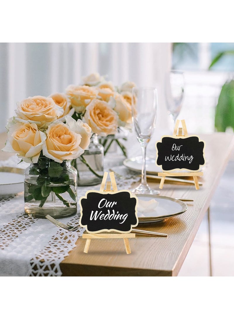 SYOSI لوحات طباشير صغيرة مع حامل، 10 قطع لوحات رسائل خشبية للطاولة، سبورة صغيرة مؤطرة لعلامات الطعام، بطاقات المكان، حفلات الزفاف والاحتفالات (أسود) - Image 3