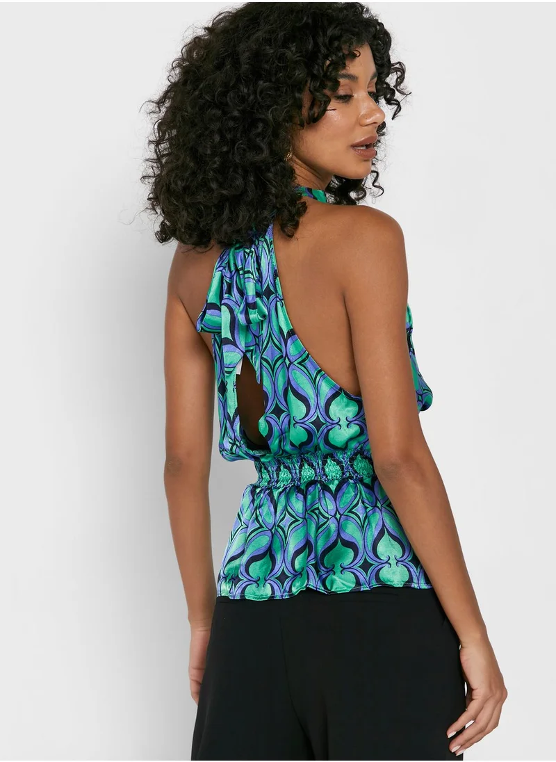 TOPSHOP Halter Neck Printed Top