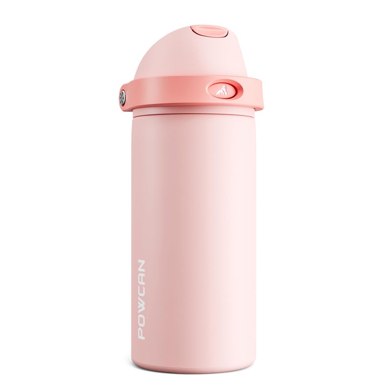 POWCAN 18 oz Insulated Water Bottle: 2-in-1 Push-Button Spout & Quick-Flip Straw, Leakproof, Cold 24Hrs, Fits Car Cup Holder, Stainless Steel Water Bottle for Sports, Travel, School (Cotton Candy) - Image 1